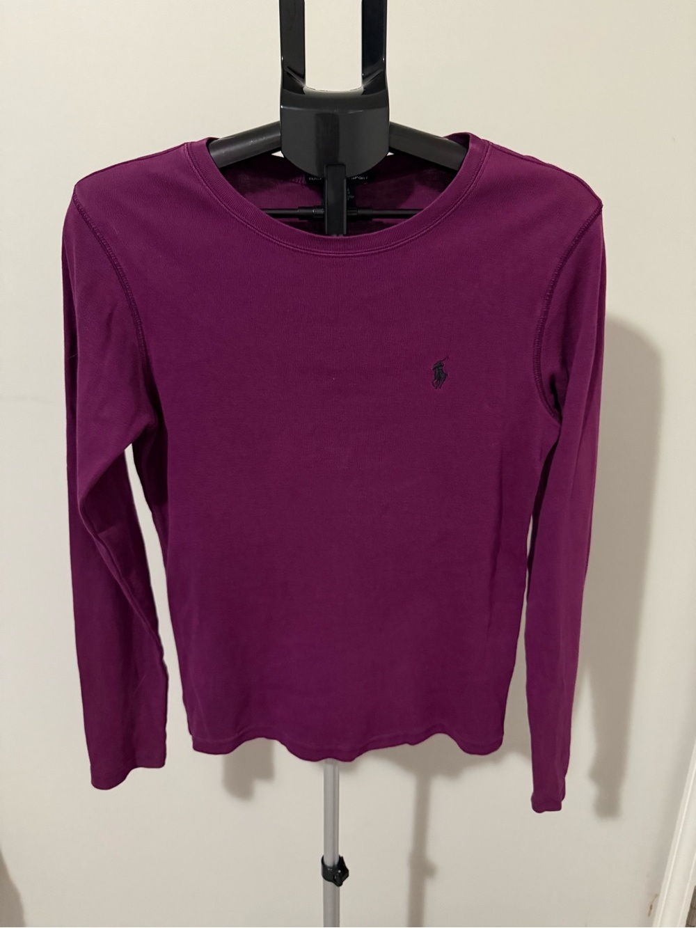 Ralph Lauren Sport Womens L Purple Long Sleeve Shirt Cotton Pony Logo